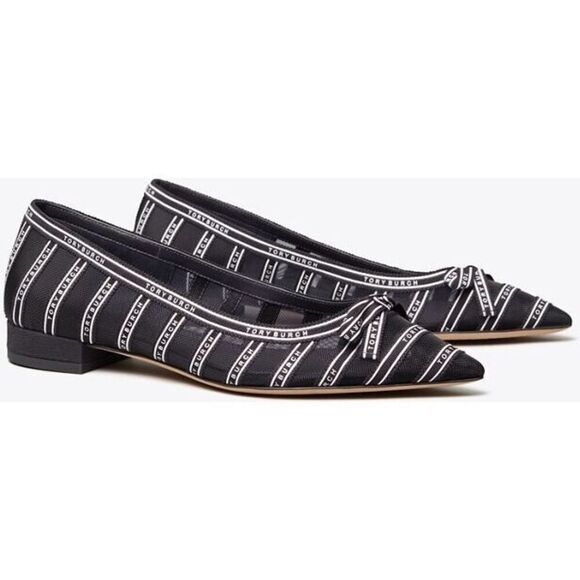 Tory Burch Penelope Mesh Flats Pointed Toe Logo Size 7.5 NEW - Picture 2 of 15
